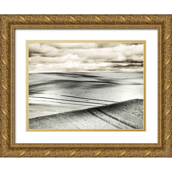 Eggers, Terry 14x12 Gold Ornate Wood Framed with Double Matting Museum Art Print Titled - USA-Washington State-Palouse-Crops growing on the rolling hills of the Palouse