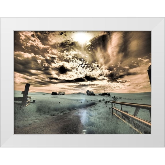 Eggers, Terry 14x12 White Modern Wood Framed Museum Art Print Titled - USA-Washington State-Palouse-Backcountry road through wheat field and clouds