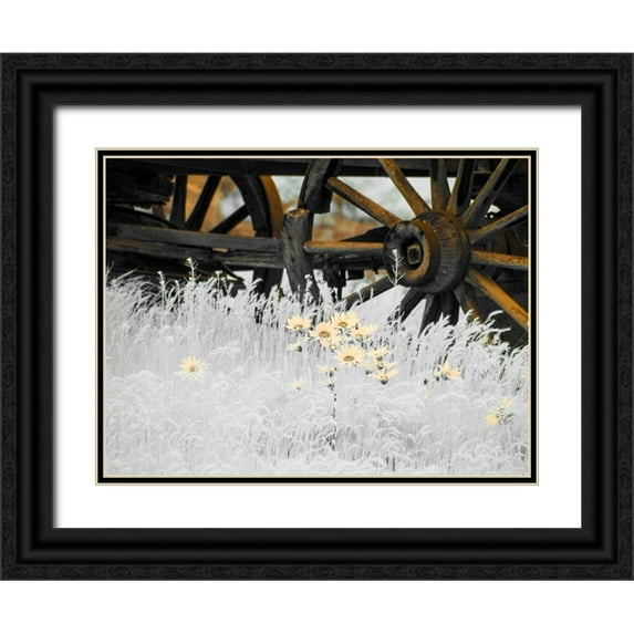 Eggers, Terry 24x19 Black Ornate Wood Framed with Double Matting Museum Art Print Titled - Wagon wheels with Spring wildflowers