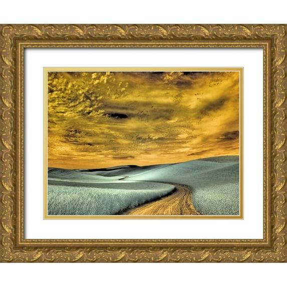 Eggers, Terry 24x19 Gold Ornate Wood Framed with Double Matting Museum Art Print Titled - USA-Washington State-Palouse region-winding backcountry road through wheat fields