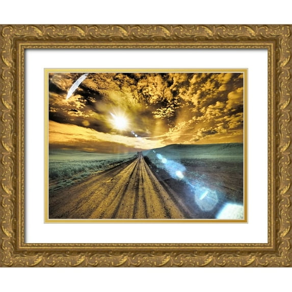Eggers, Terry 32x25 Gold Ornate Wood Framed with Double Matting Museum Art Print Titled - USA-Washington State-Palouse-Backcountry road through wheat field and clouds