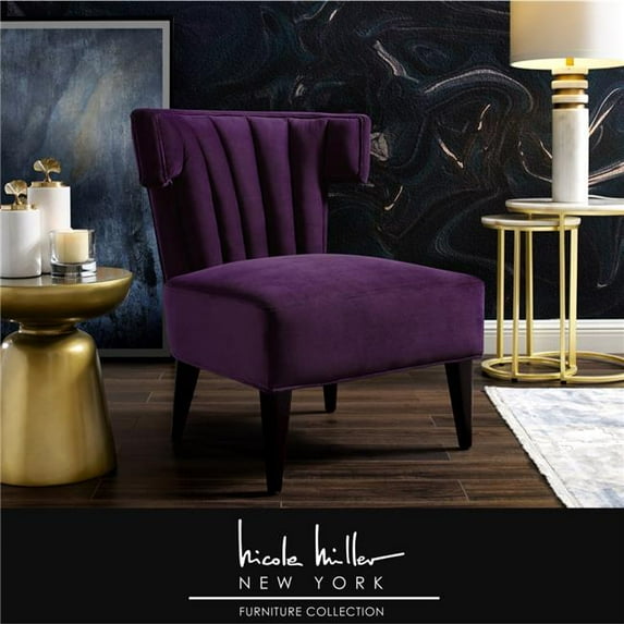 Nicole Miller Posh Living Damari Velvet Accent & Slipper Chair, Purple - 30 x 30 x 30.5 in.