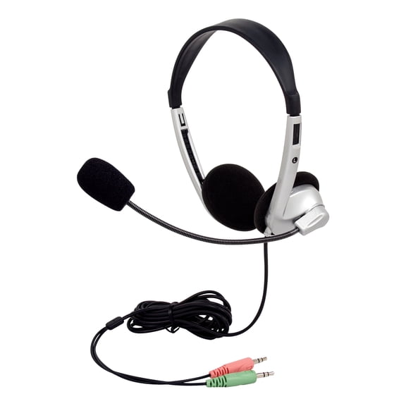Egghead Stereo School Headphones with Boom Microphone & Dual 3.5mm Plugs for School Classroom Students Kids and Adults, 10-Bulk Pack - Black