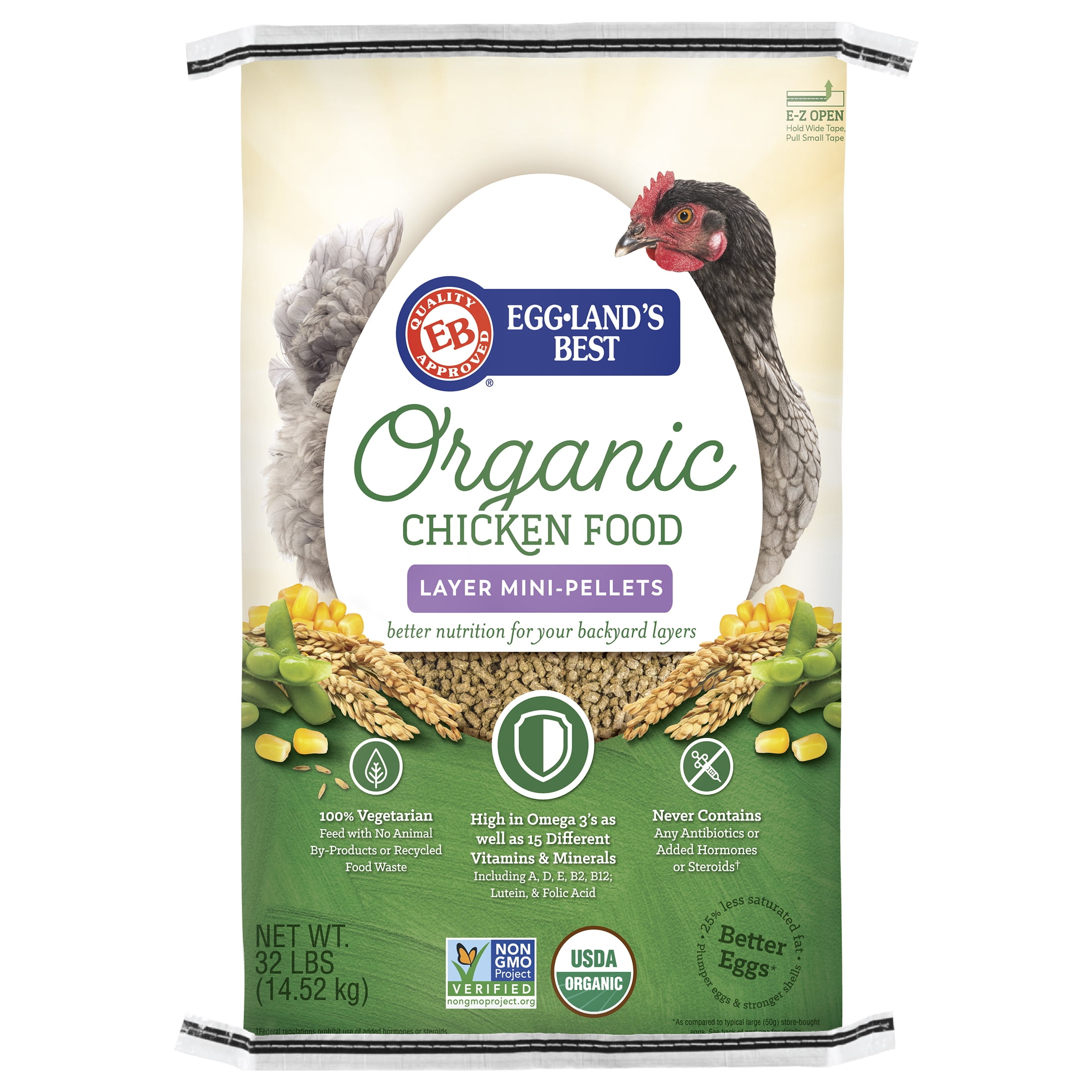 Eggland's Best Organic MiniPellet Chicken Food for Egg Laying Hens, 32