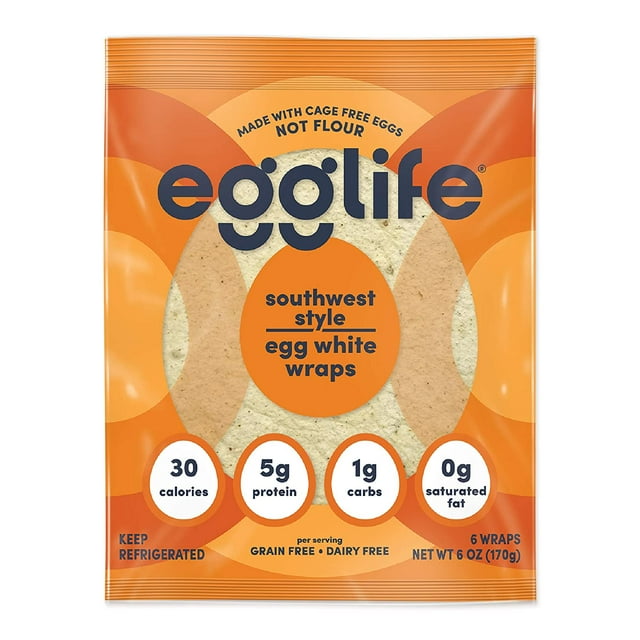 Egglife Egg White Wraps. Southwest Style, 6 wraps in each package, 12