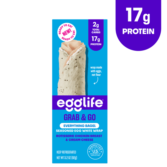 Egglife Grab & Go Everything Bagel Wrap with Rotisserie Chicken & Cream Cheese, 3.2 oz