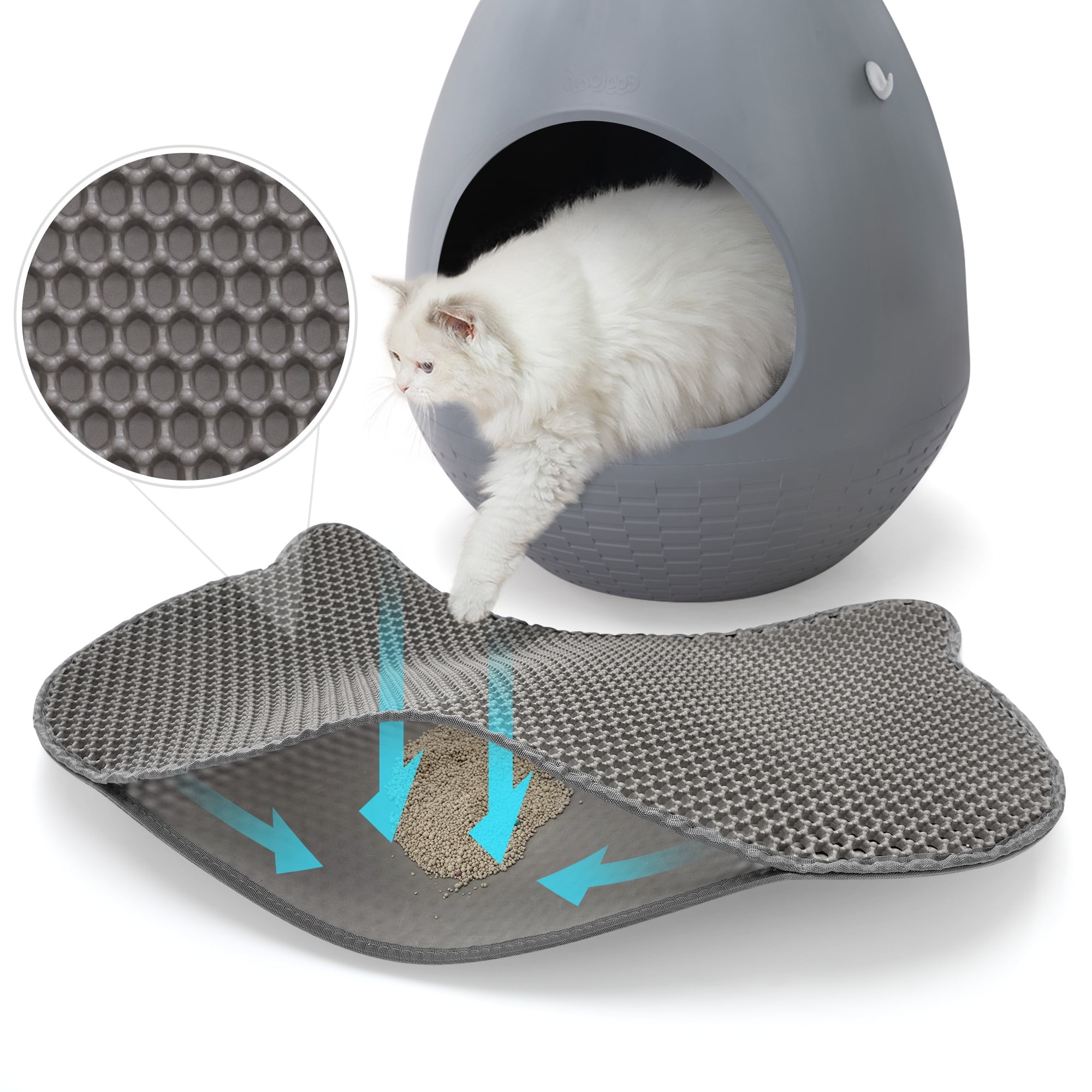 Coziwow Cat-Head Cat Litter Mat, Waterproof Kitty Litter Trapping Mat, Double Layer Mat, Easy to Clean, Dark Gray