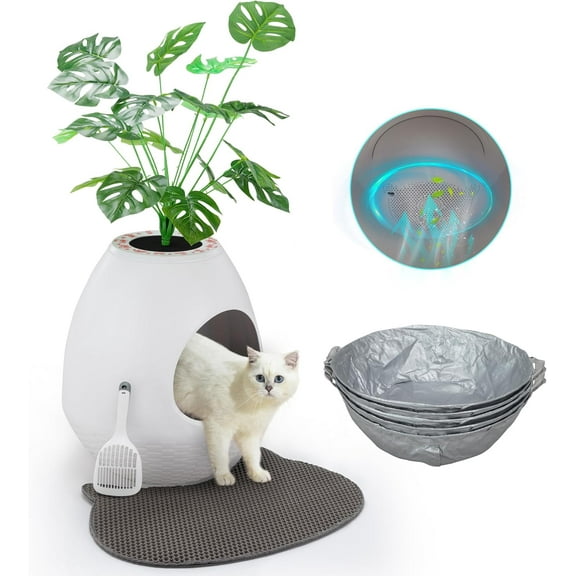 Eggloa6 Litter Box  Cat Litter Box Enclosure Extra Large Hidden Litter Box with 5PCS Litter Box Liners, Cat Litter Mat, Smart Odor Removal System for Cat  Rabbit Mini Dutch Pig