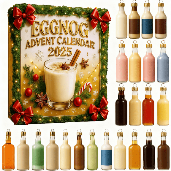 Eggnog Advent Calendars 2025 | Wine Ornaments 24 Days Eggnog Countdown Gift Calendar with 2D Acrylic Eggnog Hanging Pendant Christmas Tree Decorations for Holiday Wall Window