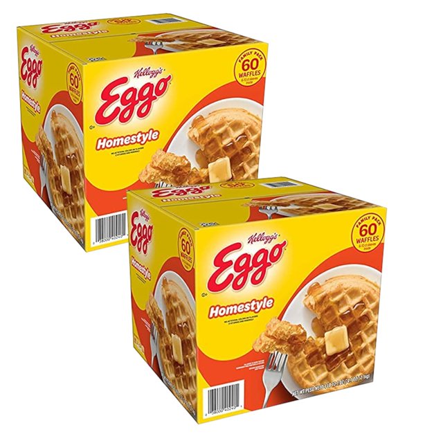 Eggo Frozen Homestyle Waffles by Kellogg, Bulk, 2 Pack of 60 Waffles