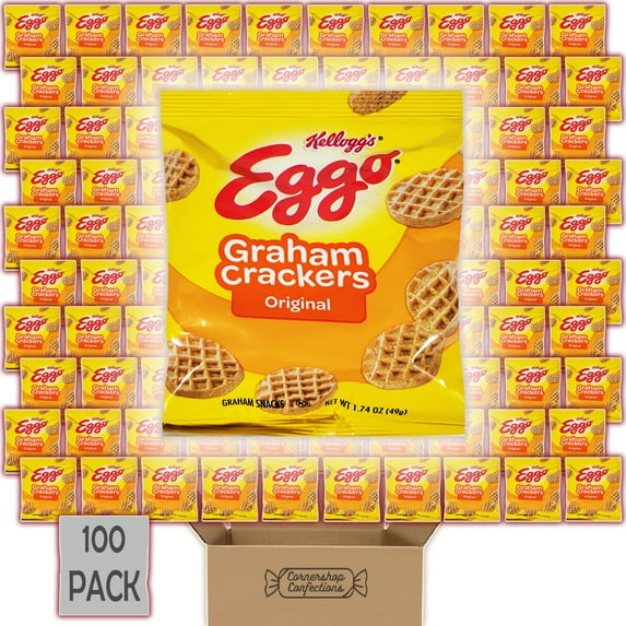 Eggo Graham Crackers Snacks Bulk Pack - Original - 100 Individually Sealed 1.74oz Bags - For Lunch Boxes, Car Rides, Sporting Events, Work Desk, Quick Snacks in Cornershop Confections Pack