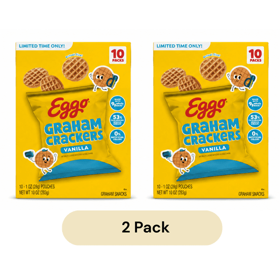 Eggo Graham Crackers Vanilla Snack Packs 10 Count, Graham Snacks, Limited Edition, 2 Pack