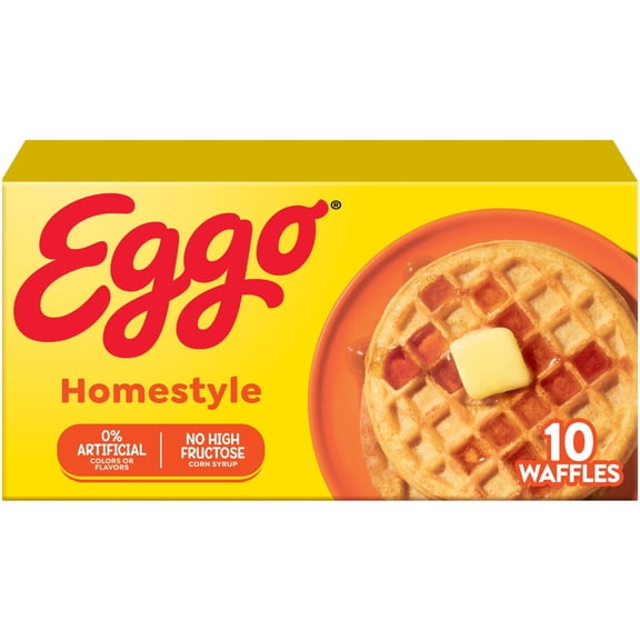 Eggo Homestyle Waffles, Breakfast Food, 12.3 oz, 10 Count (Frozen), Regular