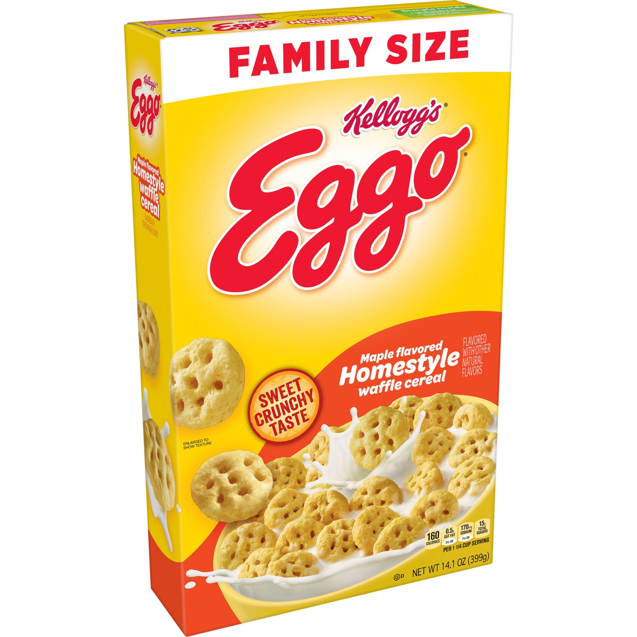 Eggo Maple Flavored Homestyle Waffle Cold Breakfast Cereal, 14.1 oz