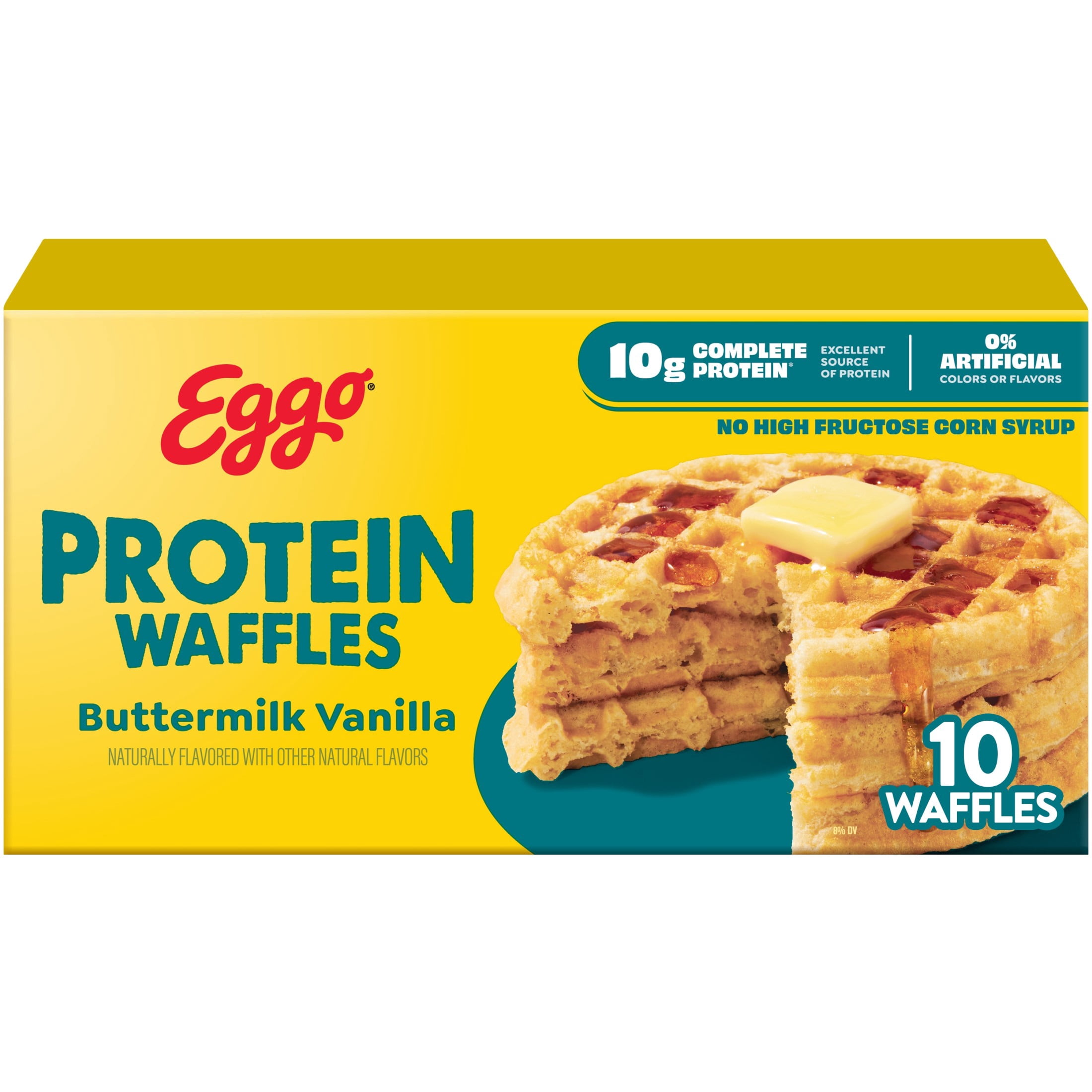 Eggo Protein Buttermilk Vanilla Waffles, Breakfast Food, 12.3 oz, 10 Count (Frozen)
