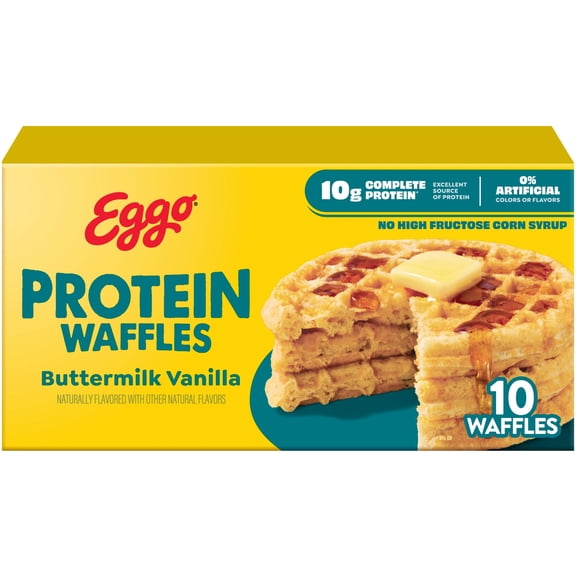 Eggo Protein Buttermilk Vanilla Waffles, Breakfast Food, 12.3 oz, 10 Count (Frozen)