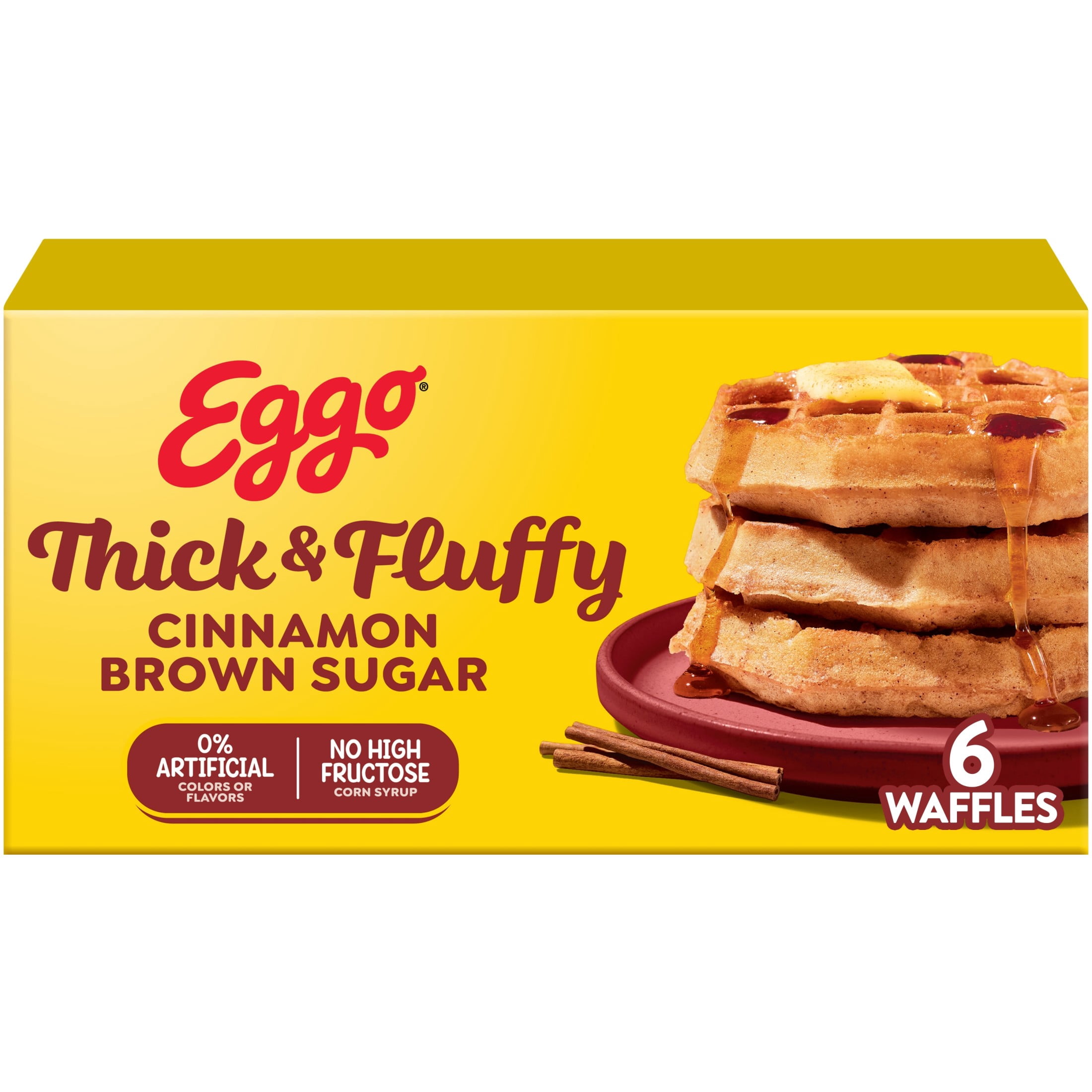 Eggo Thick and Fluffy Cinnamon Brown Sugar Waffles, Breakfast Food, 11.6 oz, 6 Count (Frozen)