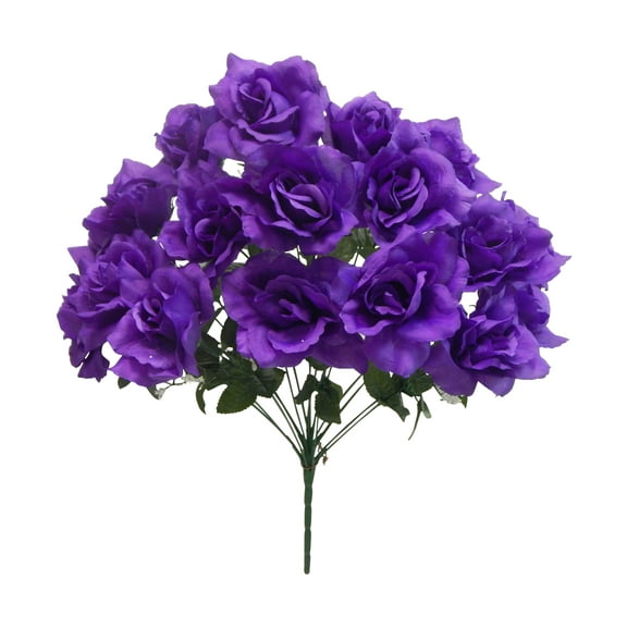 Eggplant Amethyst Rose 22in Artificial Polysilk Faux Fake Open Bloom Flower Bush for Craft Home Garden Outdoor Bouquet Arrangement Ceremony Wedding Arch Floral Wall Aisle Decor (Purple, Set of 2)