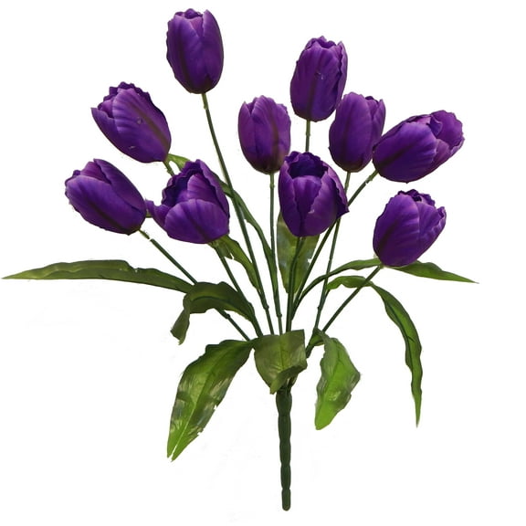 Eggplant Amethyst Spring Tulip 19in Artificial Polysilk Faux Fake Flower Bush for Craft Home Garden Outdoor Bouquet Arrangement Ceremony Wedding Arch Floral Wall Aisle Decor (Purple, Set of 2)