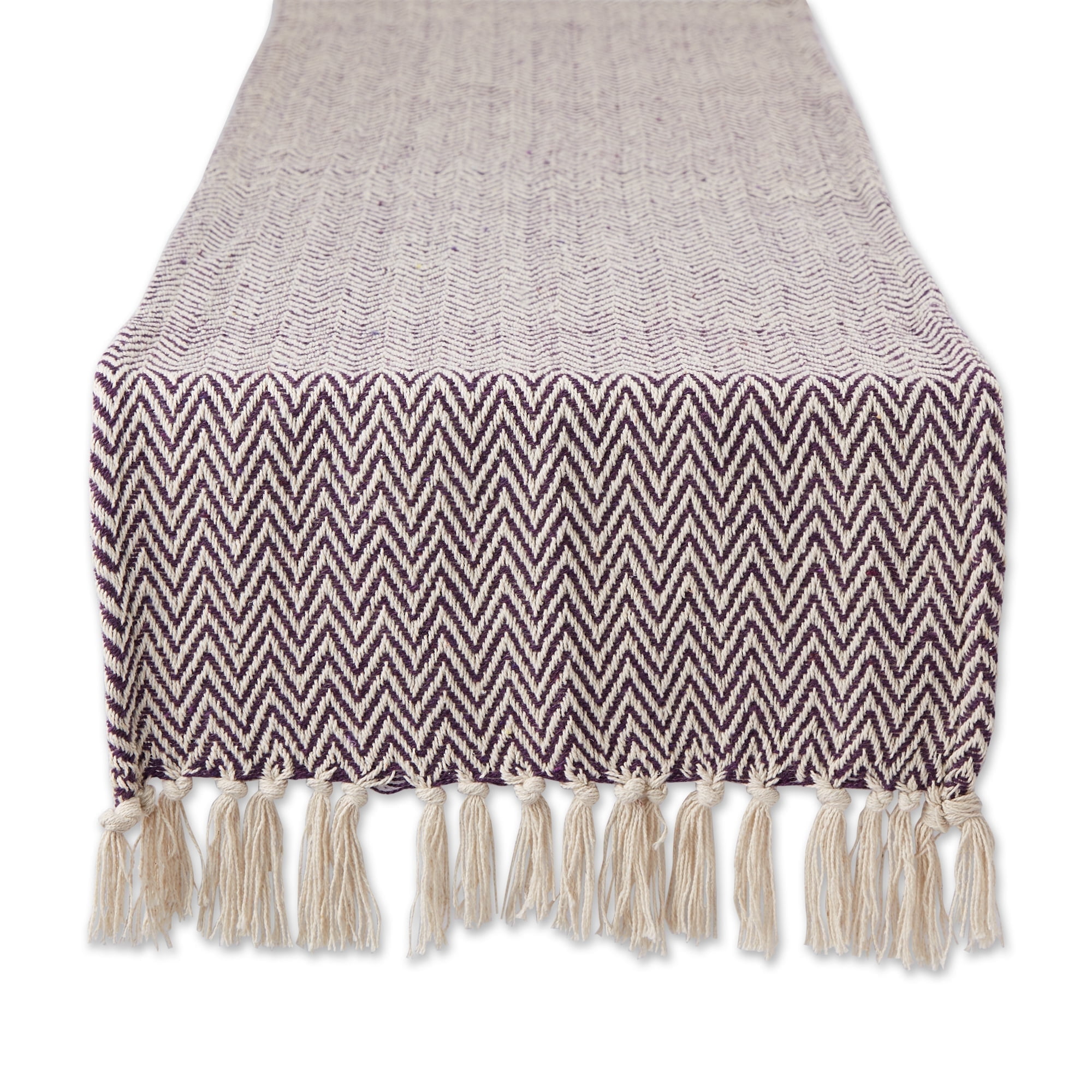Eggplant Chevron Cotton Table Runner with Fringe, 15" x 72"