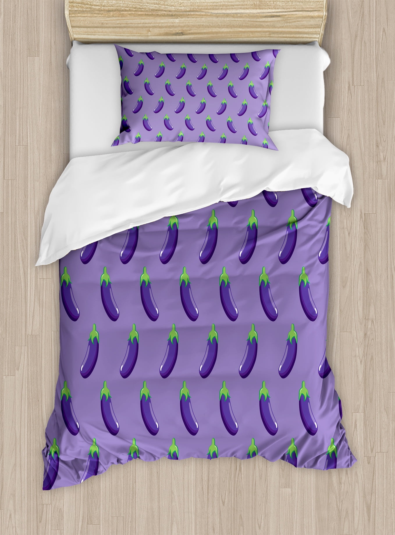Eggplant Duvet Cover Set, Appetizing Eggplants in Order Symmetrical