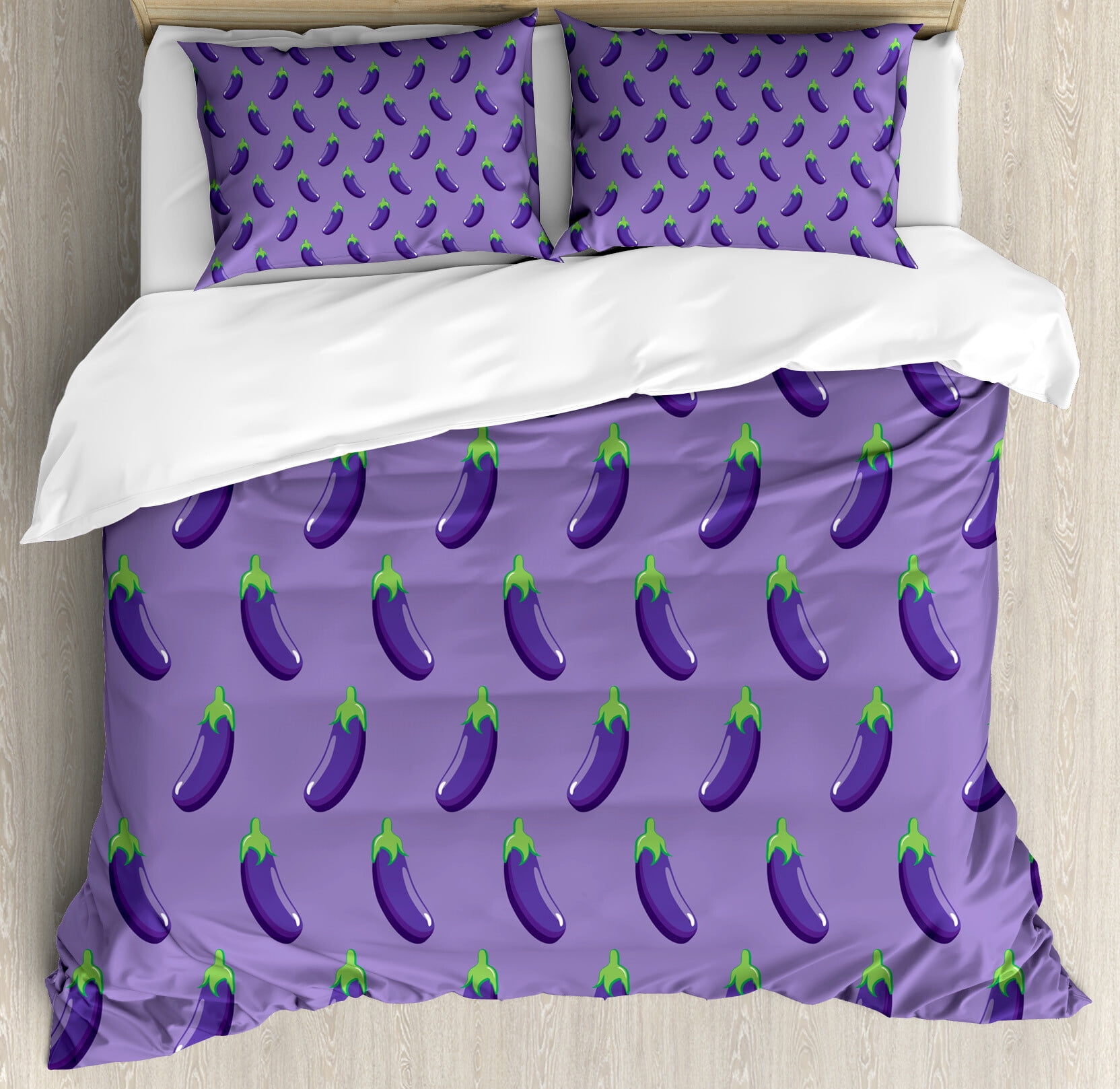 Eggplant Funny Pattern Print Duvet Cover Bedding Set