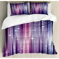 thumbnail image 1 of Eggplant Duvet Cover Set Queen Size, Abstract Colourful Beams Backdrop with White Stars Space Inspired Purple Lines, Decorative 3 Piece Bedding Set with 2 Pillow Shams, Multicolor, by Ambesonne, 1 of 3