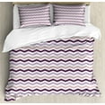 thumbnail image 1 of Eggplant Duvet Cover Set, Sea Ocean Wave Inspired Zig Zag Image in Purple Tones Art Print, Decorative 3 Piece Bedding Set with 2 Pillow Shams, King Size, Pale Pink Purple, by Ambesonne, 1 of 3
