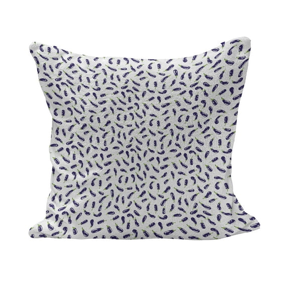 Eggplant Fluffy Throw Pillow Cushion Cover, Fresh Eggplants on White Surface Delicious Dishes Eco Food Health and Well Being, Decorative Square Pillow Case, 18" x 18", Purple White, by Ambesonne
