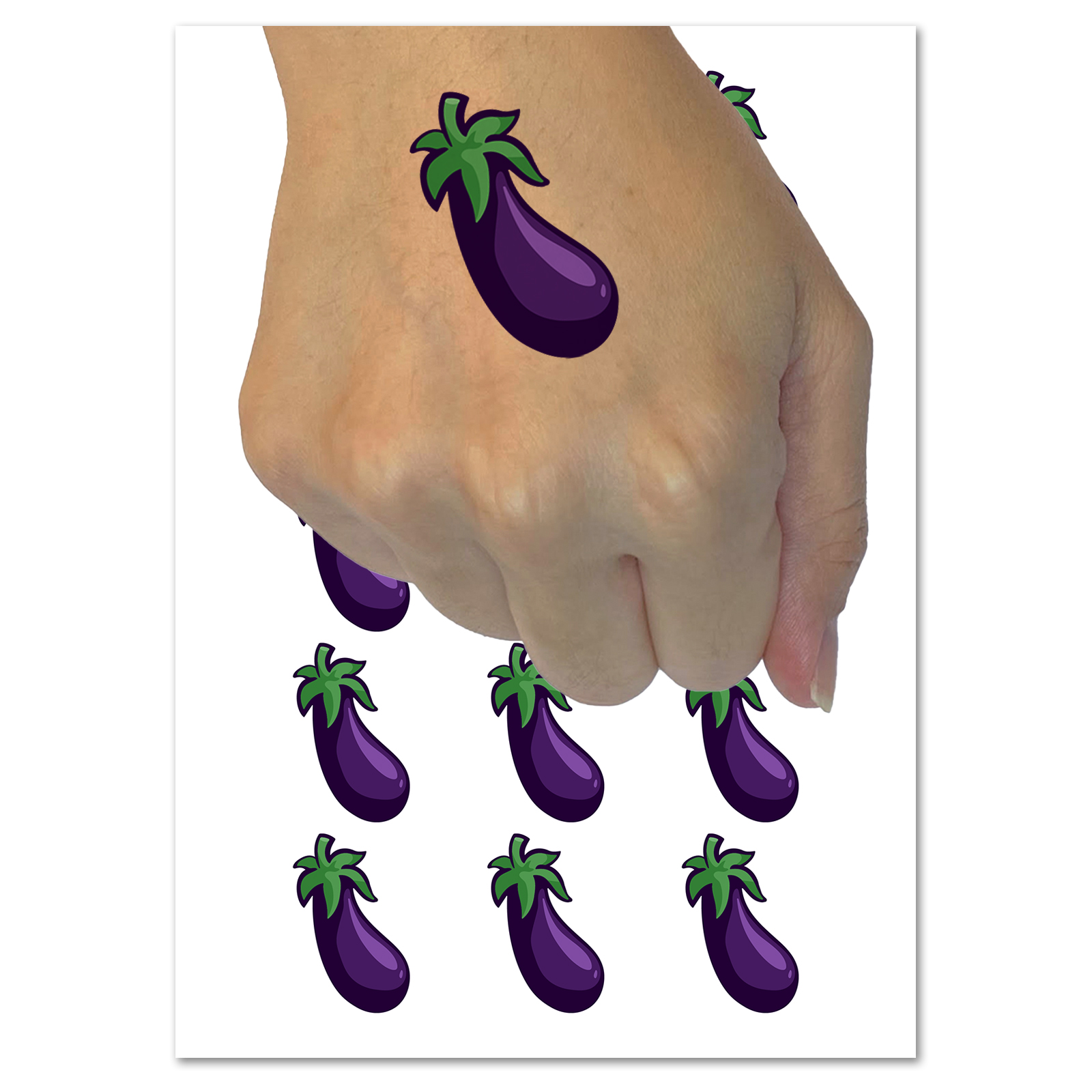 Eggplant Garden Vegetable Water Resistant Temporary Tattoo Set Fake