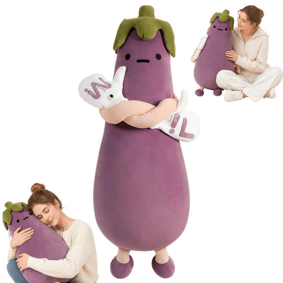 Eggplant King Hugging Pillow (Eggplant, Large, Voice recording & tapping) | Skin-friendly flannel buddy Removable Washable Cover, Multi-Use Soft Cuddle.47.2x11.8x9.8 in