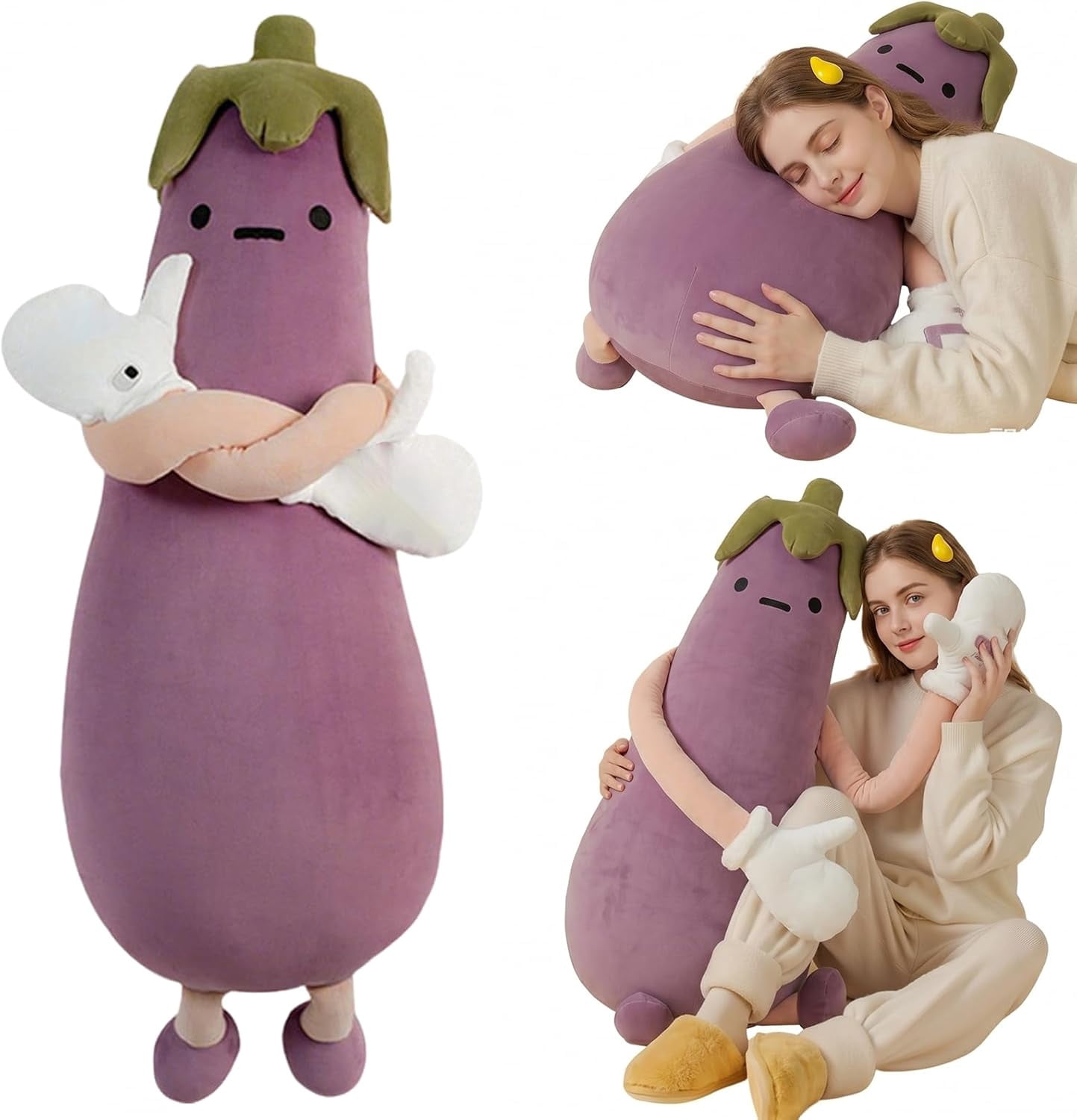 Eggplant Mango King Hugging Pillow, Smart Mango Patting Pillow for & Sleep Aid, Patting Pillows with Heating, Partner Plush Comfort Pillows for Side Sleepers (Eggplant, Basic, S 27.56in)
