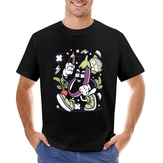 Eggplant Men’s Graphic T-shirt Vintage Short Sleeve Sport Tee Black L