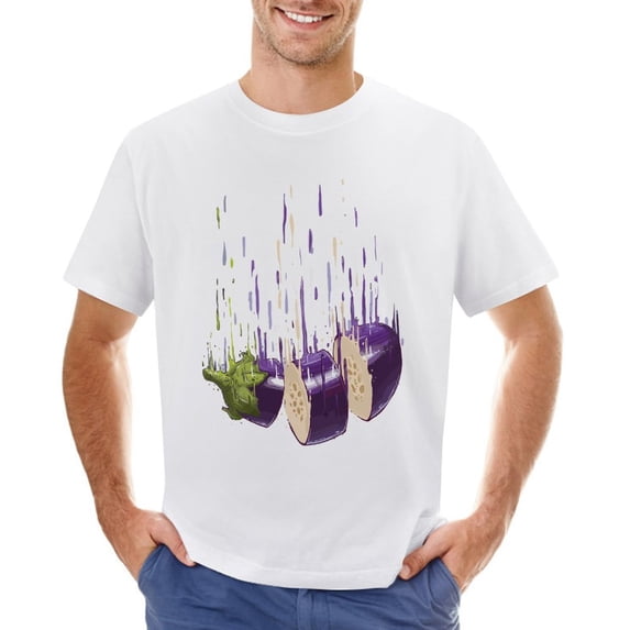 Eggplant Men’s T-Shirt 100% Cotton Casual Short Sleeve Tops Gift Tee White XL