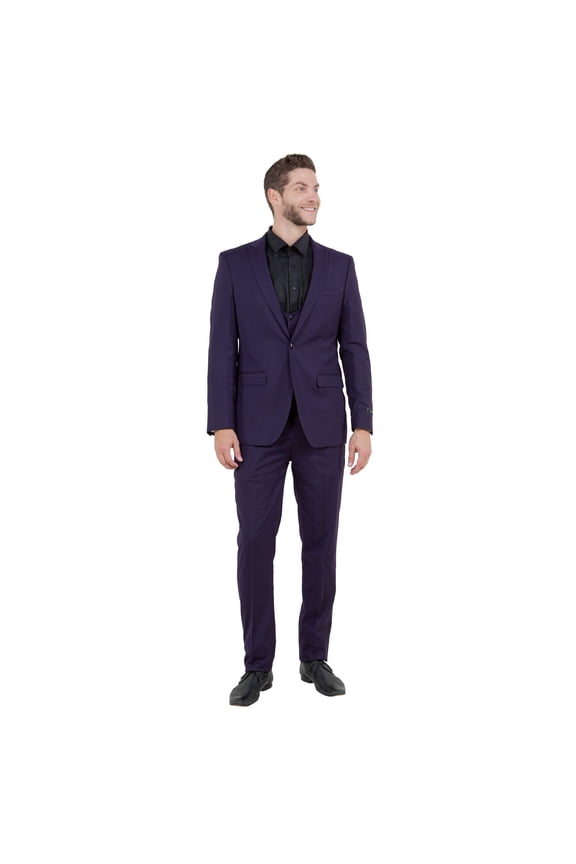 Eggplant Men's Ultra Slim-Fit 3pc Suit w/ Expandable Waistband