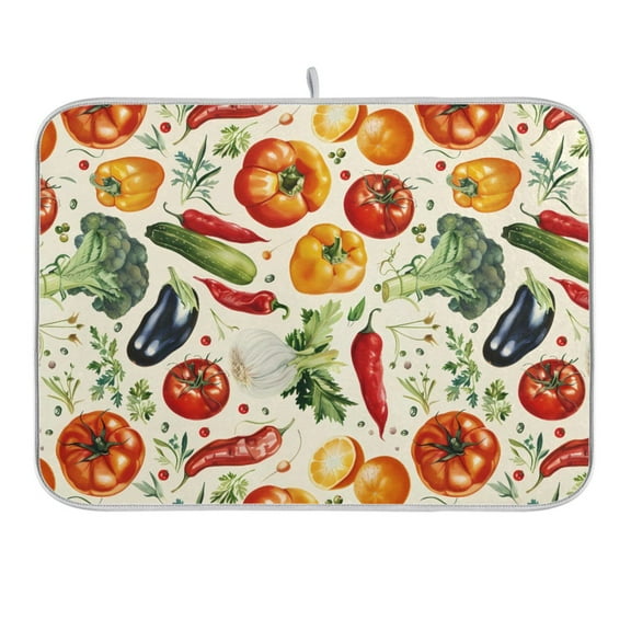 Eggplant Pepper Tomato Broccoli Dish Drying Mat 16x18 Absorbent Microfiber Draining Rack Pad for Kitchen Counter Sink