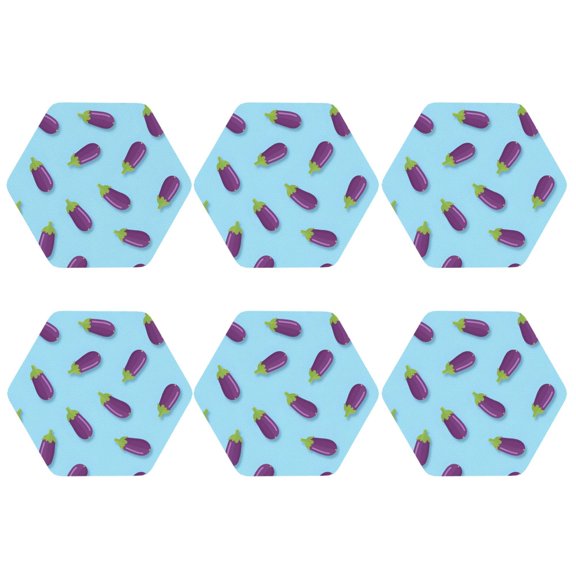 Eggplant Purple Set of 6 Faux Leather 4 Inch Coasters Drinks Tabletop Home Dinning Hexagon