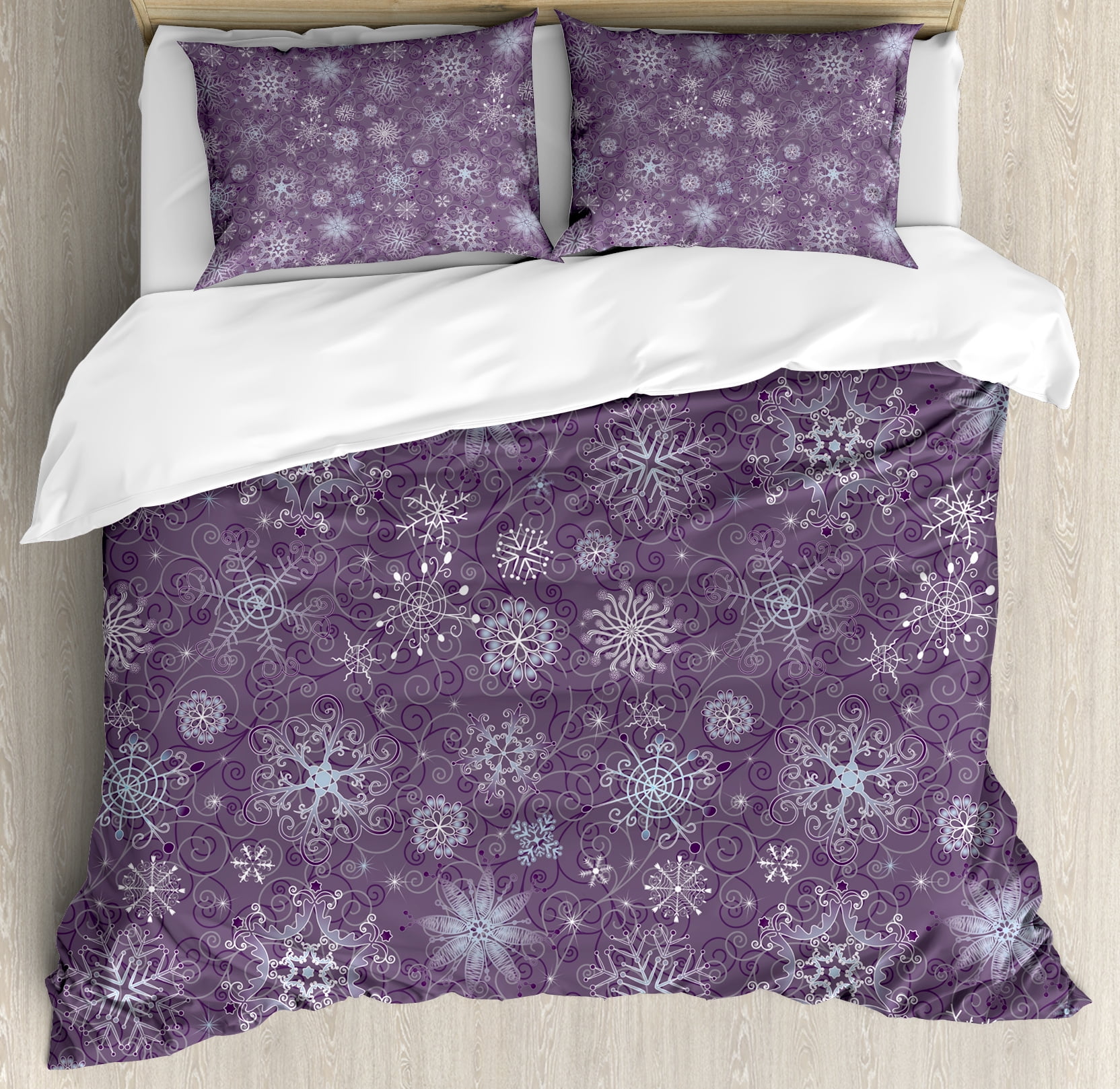 Eggplant Queen Size Duvet Cover Set with Snowflake Design