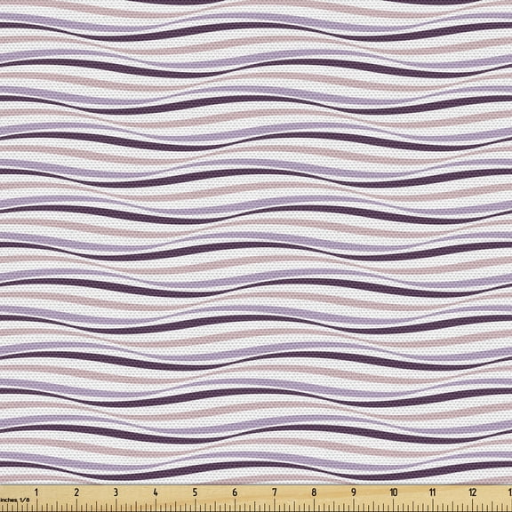 Ambesonne Purple Fabric by the Yard Upholstery, Sea Waves Inspired, 1 Yard, Pale Pink Purple