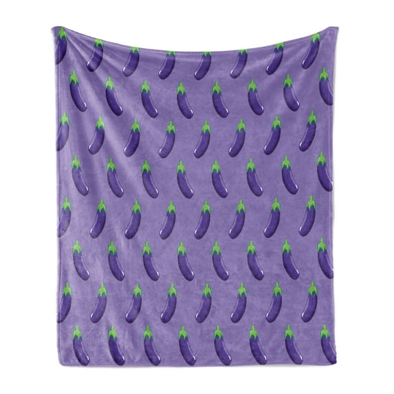 Eggplant Soft Flannel Fleece Blanket, Appetizing Eggplants in Order Symmetrical Vegan Foods Healthy Fresh Ingredients, Cozy Plush for Indoor and Outdoor Use, 50" x 60", Purple Violet, by Ambesonne