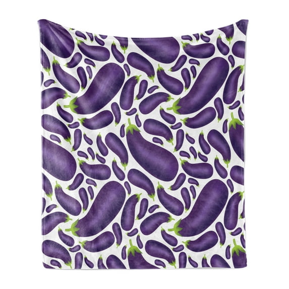 Eggplant Soft Flannel Fleece Blanket, Delicious Aubergines in Abstract Representaiton Fresh Dish Healty Food Vegetable, Cozy Plush for Indoor and Outdoor Use, 60" x 80", Purple White, by Ambesonne