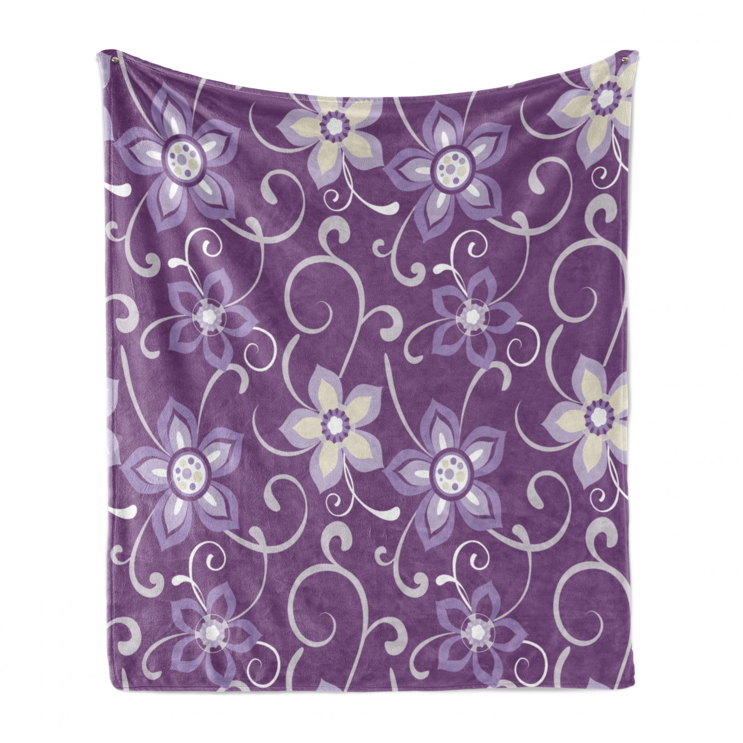 Eggplant Soft Flannel Fleece Throw Blanket, Lilacs with Leaves Sticking