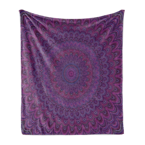 Eggplant Soft Flannel Fleece Throw Blanket, Mandala Shape a Kaleidescopic Style Sixties Inspired Oriental Abstract Artwork, Cozy Plush for Indoor and Outdoor Use, 50" x 70", Purple, by Ambesonne