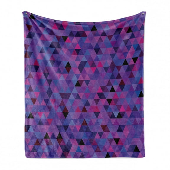 Eggplant Soft Flannel Fleece Throw Blanket, Small Triangles Froming an Abstract Mosaic Pattern Geometric Shapes Modern Art, Cozy Plush for Indoor and Outdoor Use, 70" x 90", Multicolor, by Ambesonne