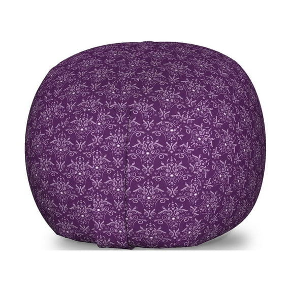 Eggplant Storage Toy Bag Chair, Damask Pattern with Symmetrical Abstract Leaves and Swirls Forming Unified Look, Stuffed Animal Organizer Washable Bag, Small Size, Purple Lilac, by Ambesonne