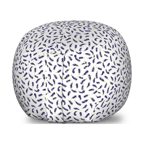Eggplant Storage Toy Bag Chair, Fresh Eggplants on White Surface Delicious Dishes Eco Food Health and Well Being, Stuffed Animal Organizer Washable Bag, Large Size, Purple White, by Ambesonne