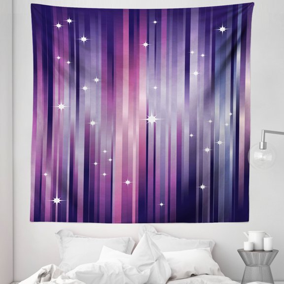 Eggplant Tapestry, Abstract Colourful Beams Backdrop White Stars Space Inspired Lines Print, Fabric Wall Hanging Decor for Bedroom Living Room Dorm, 5 Sizes, Multicolor, by Ambesonne