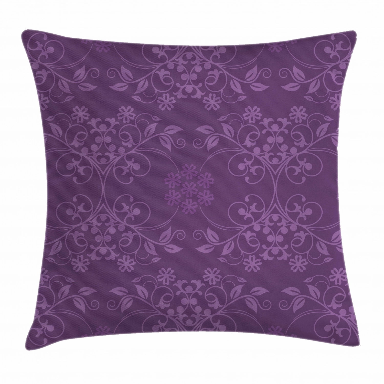 Purple Floral Damask Polyester Euro Throw Pillow