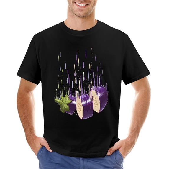 Eggplant Vintage T-shirt Mens Cotton Classic Crewneck Short Sleeve Tees Unisex Black XL