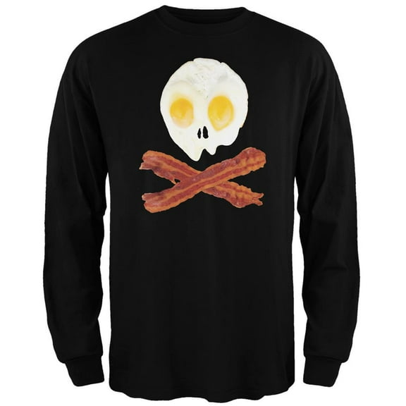 Eggs And Bacon Skull And Cross Bones Black Adult Long Sleeve T-Shirt - 2X-Large